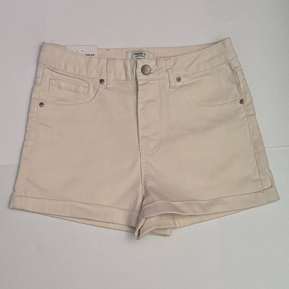 Forever 21 Size 27 Woven Skin Crean/Beige Short Shorts High Rise with Cuff